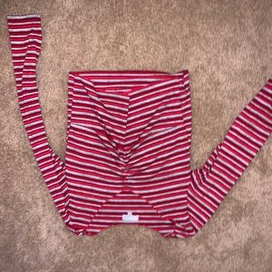 Red and White Striped Long Sleeve Top